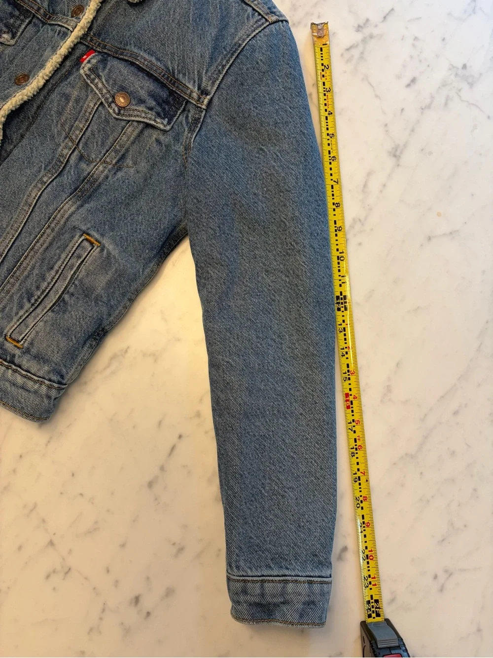 Levi's Blue Denim Sherpa Jacket with Cream Collar